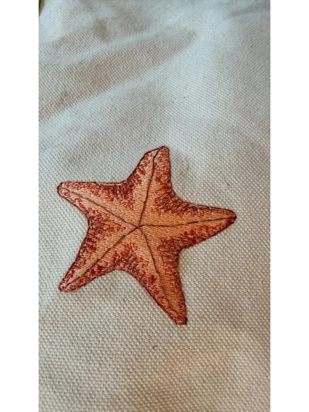 L.L.Bean Boat And Tote Canvas Bag Beige & Green Starfish Embroidery Made In USA - Picture 3 of 15